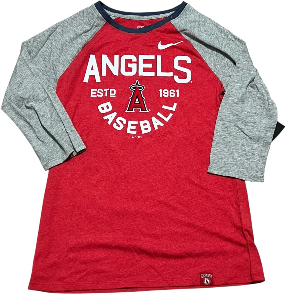 Nike‎ Los Angeles Angels women’s Tri-Blend Raglan 3/4-Sleeve tee shirt red small